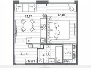 ЖК «Plus Пулковский», планировка 1-комнатной квартиры, 36.99 м²