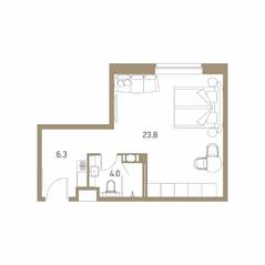 Апарт-комплекс «VIDI», планировка 2-комнатной квартиры, 34.10 м²
