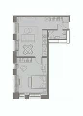 Апарт-комплекс «YE'S Primorsky», планировка 2-комнатной квартиры, 53.06 м²