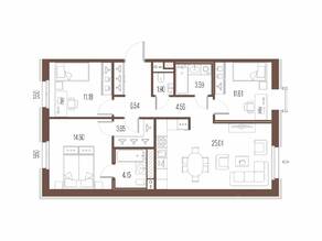 ЖК «Сампсониевский, 32», планировка 3-комнатной квартиры, 86.69 м²