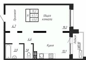 ЖК «Сибирь», планировка 1-комнатной квартиры, 49.00 м²