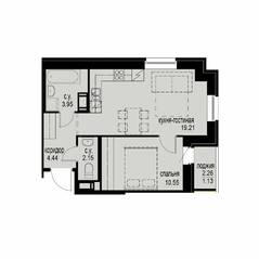 ЖК «iD Svetlanovskiy», планировка 1-комнатной квартиры, 41.43 м²