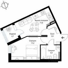 МЖК «Экография», планировка 1-комнатной квартиры, 32.50 м²
