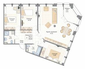 ЖК «Квадрия», планировка 3-комнатной квартиры, 109.28 м²