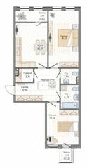 ЖК «Мануфактура James Beck», планировка 2-комнатной квартиры, 73.20 м²