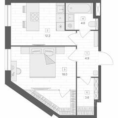 Апарт-комплекс «ORO», планировка 1-комнатной квартиры, 42.60 м²
