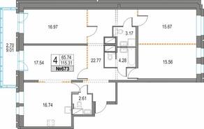 ЖК «Приморский квартал», планировка 4-комнатной квартиры, 115.31 м²