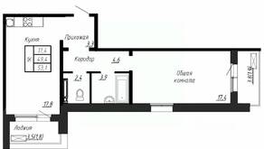ЖК «Сибирь», планировка 1-комнатной квартиры, 53.10 м²