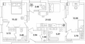 ЖК «БелАрт», планировка 2-комнатной квартиры, 76.15 м²