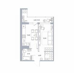 ЖК «Геометрия» (Кудрово), планировка 1-комнатной квартиры, 34.00 м²