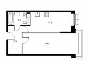 ЖК «Солнечный парк», планировка 1-комнатной квартиры, 45.17 м²