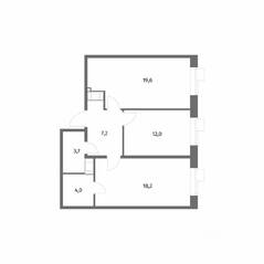 ЖК «Парусная 1», планировка 2-комнатной квартиры, 64.70 м²