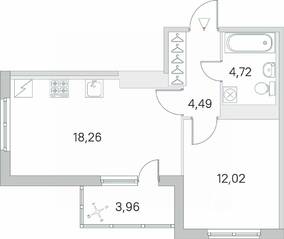 ЖК «Югтаун. Олимпийские кварталы», планировка 1-комнатной квартиры, 41.47 м²