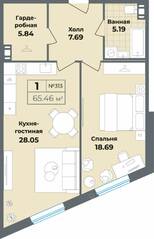 Апарт-комплекс «Лиговский, 127», планировка 1-комнатной квартиры, 65.46 м²