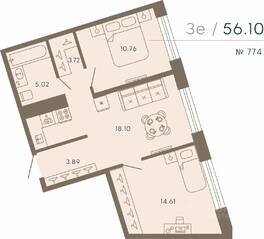 Апарт-комплекс «17/33 Петровский остров», планировка 2-комнатной квартиры, 56.10 м²