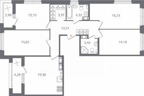 ЖК «Б15», планировка 4-комнатной квартиры, 104.52 м²
