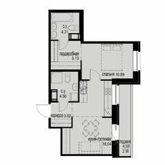 ЖК «iD Svetlanovskiy», планировка 1-комнатной квартиры, 48.19 м²