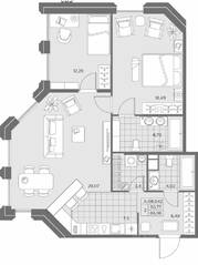 ЖК «AKZENT», планировка 2-комнатной квартиры, 87.34 м²