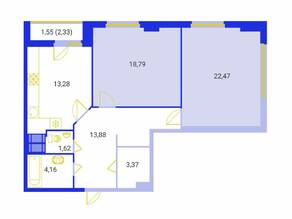 ЖК «Эврика», планировка 2-комнатной квартиры, 77.00 м²