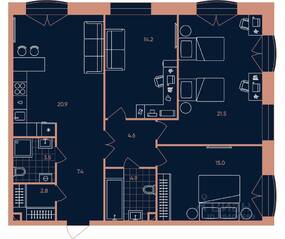 ЖК «ERA», планировка 4-комнатной квартиры, 94.80 м²
