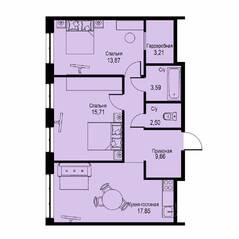 ЖК «ID Кудрово», планировка 2-комнатной квартиры, 66.39 м²