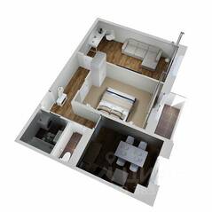 ЖК «Высоцкий», планировка 2-комнатной квартиры, 57.23 м²