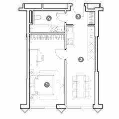 МФК «Nametkin Tower», планировка 1-комнатной квартиры, 44.90 м²