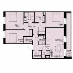 ЖК «iD Svetlanovskiy», планировка 3-комнатной квартиры, 101.42 м²