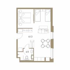Апарт-комплекс «VIDI», планировка 2-комнатной квартиры, 46.00 м²