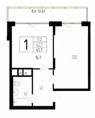 МЖК «Сказка», планировка 1-комнатной квартиры, 45.70 м²
