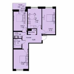 ЖК «ID Кудрово», планировка 3-комнатной квартиры, 71.48 м²
