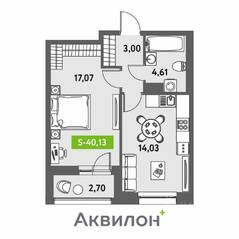 ЖК «Аквилон Leaves», планировка 2-комнатной квартиры, 40.13 м²