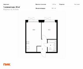 ЖК «Аэронавт», планировка 1-комнатной квартиры, 35.00 м²