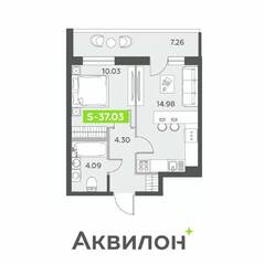 ЖК «Аквилон All in 3.0», планировка 1-комнатной квартиры, 37.03 м²