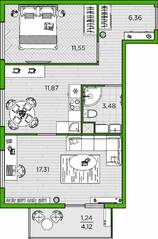 ЖК «FRIENDS», планировка 2-комнатной квартиры, 51.81 м²