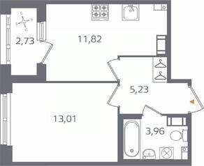 ЖК «Б15», планировка 1-комнатной квартиры, 35.39 м²