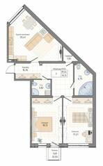 ЖК «Мануфактура James Beck», планировка 2-комнатной квартиры, 90.15 м²