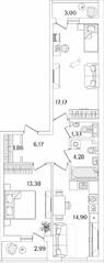 ЖК «Лайнеръ», планировка 2-комнатной квартиры, 62.09 м²