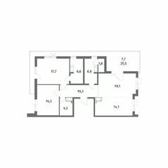 ЖК «Парусная 1», планировка 3-комнатной квартиры, 102.90 м²