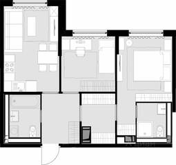 ЖК «Дом Malevich», планировка 2-комнатной квартиры, 61.90 м²