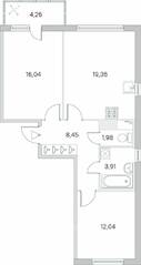 ЖК «Ясно. Янино», планировка 2-комнатной квартиры, 63.91 м²