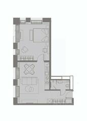 Апарт-комплекс «YE'S Primorsky», планировка 2-комнатной квартиры, 52.39 м²