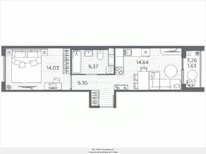 ЖК «Plus Пулковский», планировка 1-комнатной квартиры, 41.22 м²
