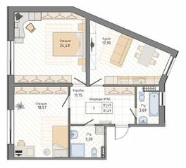 ЖК «Мануфактура James Beck», планировка 2-комнатной квартиры, 81.49 м²