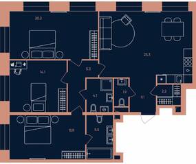 ЖК «ERA», планировка 4-комнатной квартиры, 103.60 м²