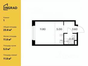 ЖК «Белый мыс», планировка студии, 23.80 м²