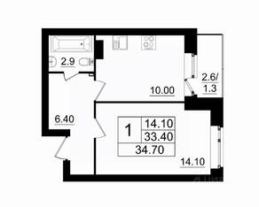 МЖК «Итальянский квартал», планировка 1-комнатной квартиры, 34.70 м²