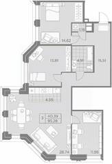 ЖК «AKZENT», планировка 3-комнатной квартиры, 95.28 м²