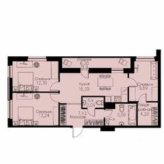 ЖК «ID Кудрово», планировка 3-комнатной квартиры, 73.96 м²