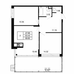 МЖК «Сказка», планировка 2-комнатной квартиры, 69.85 м²
